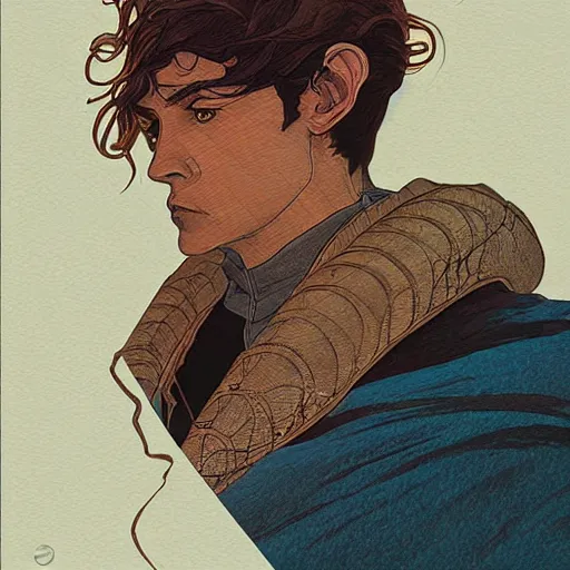 Prompt: dune themed majestic paul atreides prophet sketch by sachin teng, moebius, artgerm, alphonse mucha, masterpiece, organic painting, matte painting, futuristic geometrical drawing shapes, desert ambience, hard edges, graffiti, street art by sachin teng