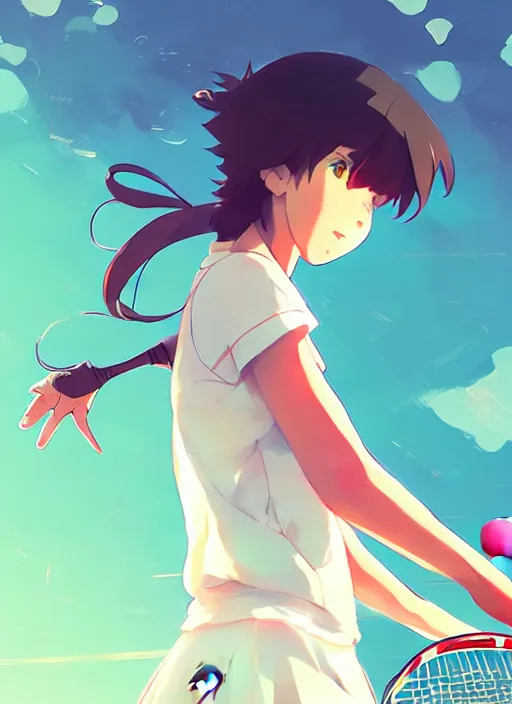 Image similar to girl playing tennis, illustration concept art anime key visual trending pixiv fanbox by wlop and greg rutkowski and makoto shinkai and studio ghibli