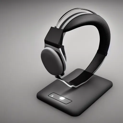 Image similar to wireless headphone stand, futuristic, techno, cyberpunk, product design, render, concept