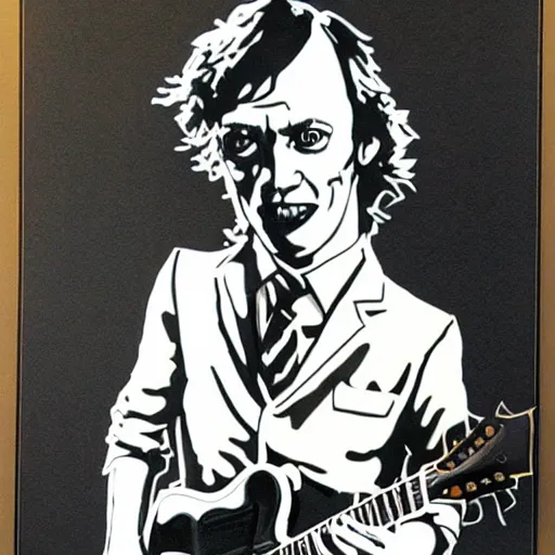 Image similar to angus young drawn by banksy