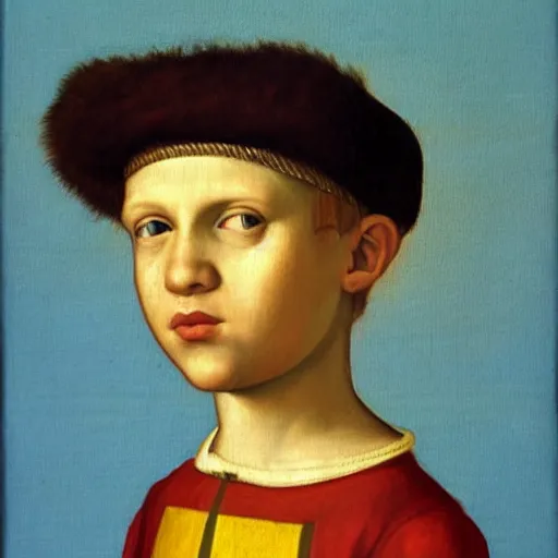 Image similar to a renaissance style portrait painting of Bart Simpson