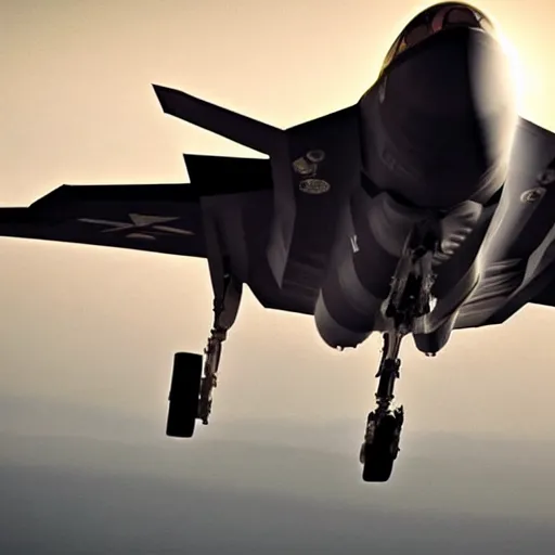 Image similar to “f-35 dogfight in the sky, world war 3, cinematic, atmospheric, high definition”