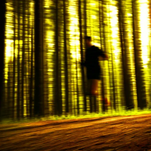 Prompt: iphone photo of someone running through the woods at night, motion blur