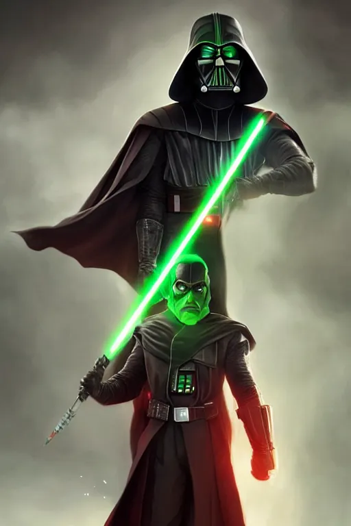 Image similar to characters portrait of Darth Sith mixed with Green Arrow by ArtGerm and Tom Bagshaw, merged character, Full body shot, cinematic opening shot, 4k, highly detailed, cinematic lighting