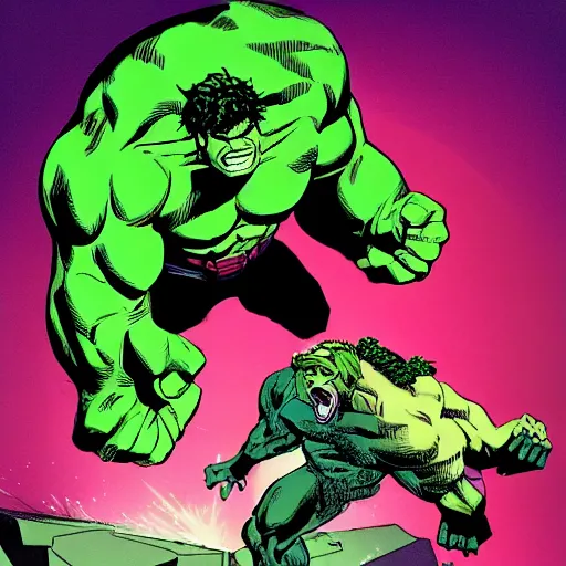 Prompt: hulk against link, comic book, by frank miller, 4 k, 3 d