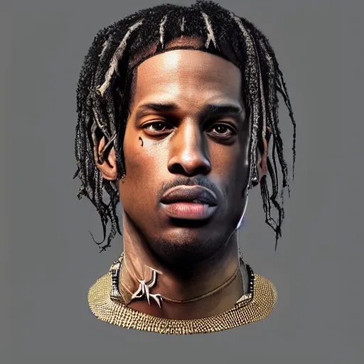 Image similar to travis scott as a knight, a character portrait by weiwei, cgsociety, sots art, official art, art, character,