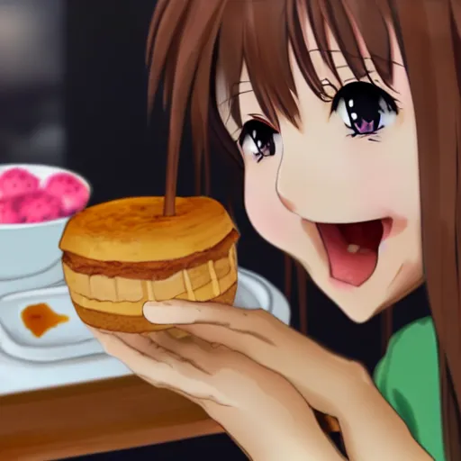 Image similar to anime girl eating dessert