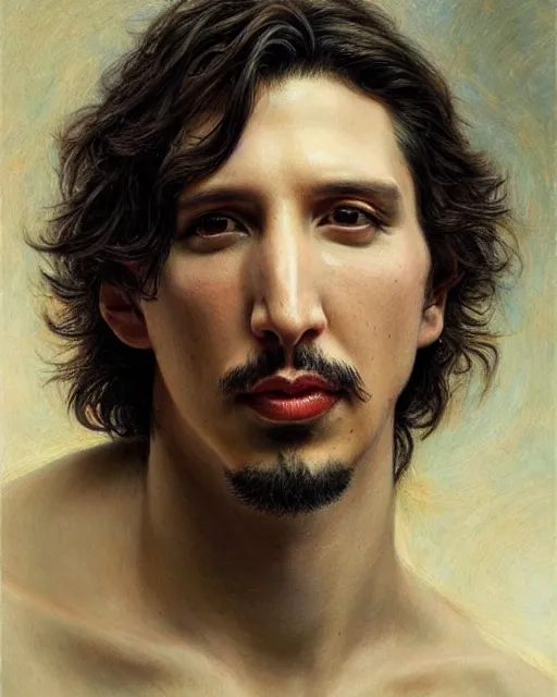 Image similar to beautiful realistic artistic detailed portrai of a short - haired adam driver by gaston bussiere, donato giancola