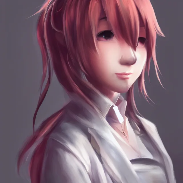 Image similar to portrait of natsuki from ddlc, elegant, intricate, digital painting,, concept art, smooth, sharp focus, illustration, art by satchel