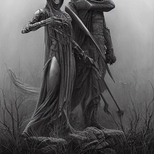 Image similar to American Gothic dark epic fantasy, trending on artstation, by Artgerm, H.R. Giger and Zdizslaw Beksinski, highly detailed