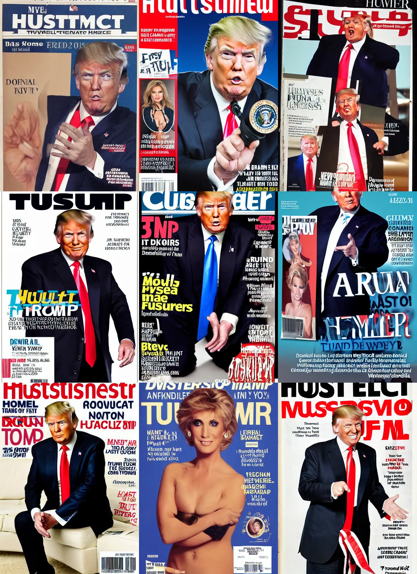 Prompt: donald trump with a feminine body on the magazine cover of hustler