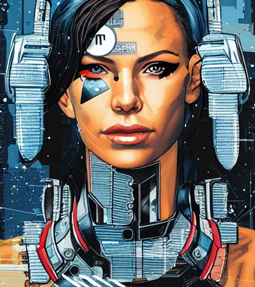 Image similar to portrait of a female cyborg, by MARVEL comics and Sandra Chevrier