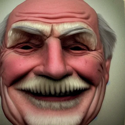 Prompt: the disembodied head of a smiling old man