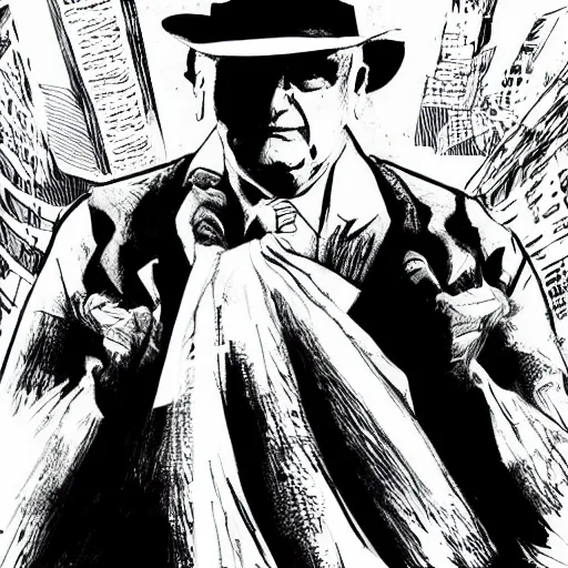 Image similar to milos zeman as sin city character drawn by frank miller