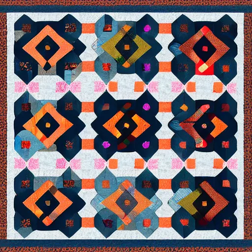 Prompt: Quilt design inspired by Haida Gwaii art , symmetrical , detailed, product photo,