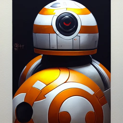 Image similar to greg manchess portrait painting of bb 8 as overwatch character, medium shot, asymmetrical, profile picture, organic painting, sunny day, matte painting, bold shapes, hard edges, street art, trending on artstation, by huang guangjian and gil elvgren and sachin teng