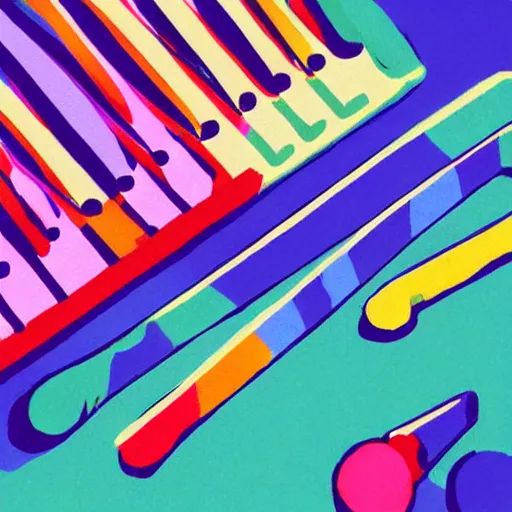 Prompt: xylophone, concept art, illustrated, highly detailed, high quality, bright colors, optimistic,