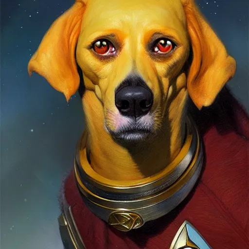 Image similar to a portrait of a bird dogman canine star trek doctor. highly detailed painting by gaston bussiere, craig mullins, j. c. leyendecker, furry