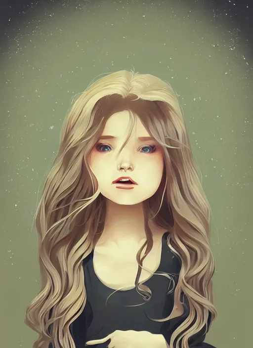 Image similar to little girl with long blonde hair. spooky halloween card. clean cel shaded vector art. shutterstock. behance hd by lois van baarle, artgerm, helen huang, by makoto shinkai and ilya kuvshinov, rossdraws, illustration, art by ilya kuvshinov