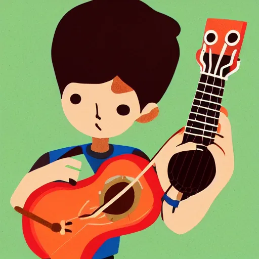 Prompt: illustration of a boy playing a ukulele