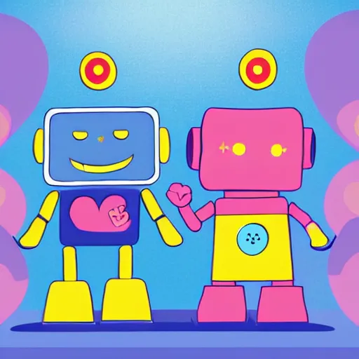 Image similar to a cute happy robot dancing with her girlfriend robot