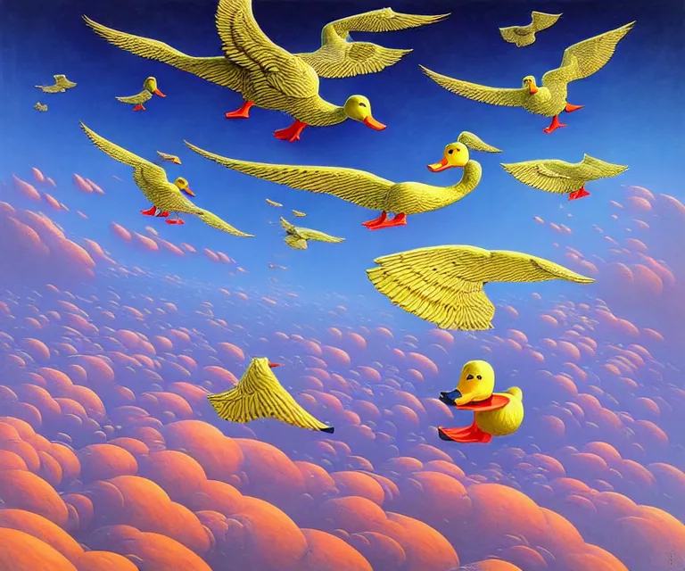 Prompt: hyper detailed 3d render like a Oil painting - a cartoon duck soaring far above the earth into deep space, by Jacek Yerka, Mariusz Lewandowski, Houdini algorithmic generative render, Abstract brush strokes, Masterpiece, Edward Hopper and James Gilleard, Zdzislaw Beksinski, Mark Ryden, Wolfgang Lettl, hints of Yayoi Kasuma, octane render, 8k