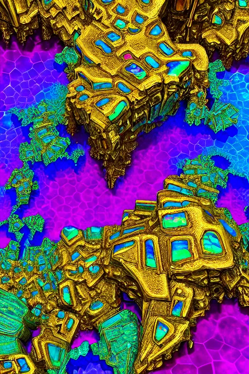 Image similar to concept art of fractal colorful bismuth! metal giant golem : : shiny rainbow bismuth! fractalization : : extremely high details, masterpiece, photorealistic, hyperrealism, vray, octane render, volumetric lighting, depth of field, bokeh, artstation, cgsociety by elyse graham, johannen voss, greg broadmore