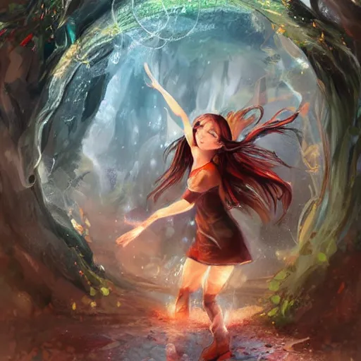 Prompt: a girl open a portal to a fantasy world, concepts art-n 10