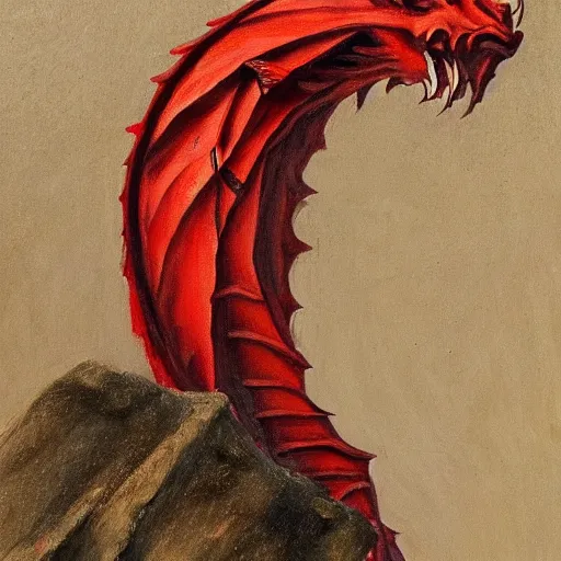 Prompt: a red dragon, profile picture, renaissance style, oil paint