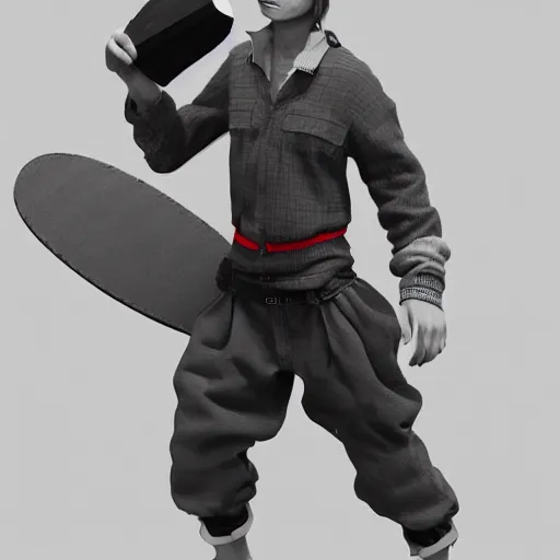 Image similar to rpg character concept art, world champion fingerboarder, in the style of jamie hewlett hiroya oku riyoko ikeda, 3 d render, artstation trending, 8 k, octane render, photorealistic, sharp detail, manga, black and white