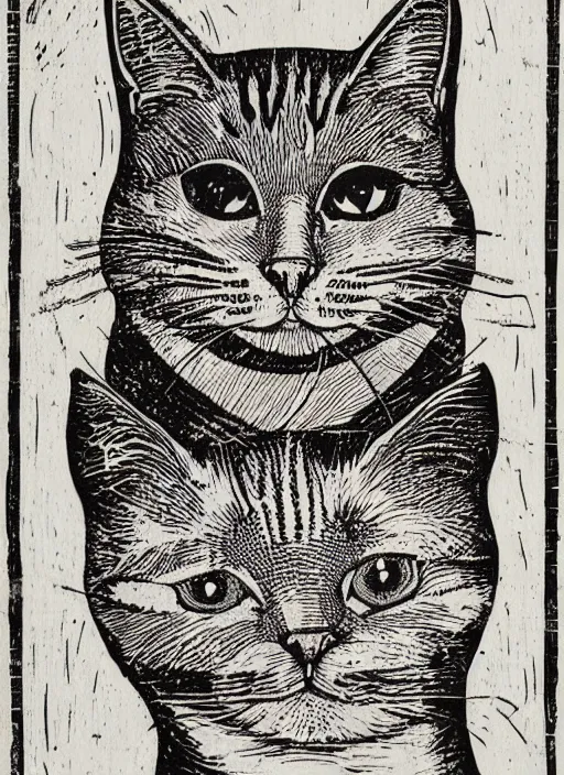 Prompt: cat woodcut print by Samuel Jessurun de Mesquita and Julie de Graag