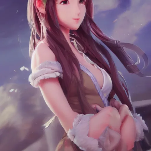 Image similar to concept art of aerith gainsborough by WLOP, rossdraws, Logan Cure, Mingchen Shen, BangkuART, sakimichan, yan gisuka, JeonSeok Lee, zeronis, Chengwei Pan on artstation