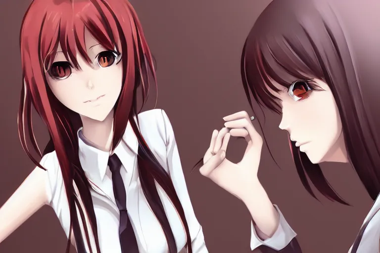 Image similar to makise kurisu digital art