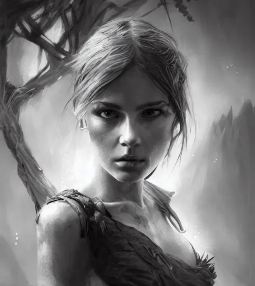 Image similar to johanson, beautiful piercing eyes, realistic face, black and white drawing, in the style of greg rutkowski, fantasy, amazing detail, epic, intricate, elegant, smooth, sharp focus