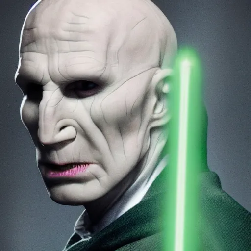 Image similar to voldemort with a green lightsaber