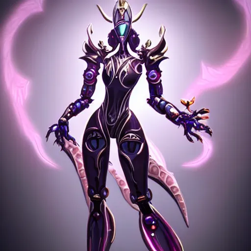 Image similar to highly detailed exquisite fanart, of a beautiful female warframe, but as an anthropomorphic elegant robot female dragoness, glowing eyes shiny, and smooth off-white plated armor, bright Fuchsia skin beneath the armor, sharp claws, robot dragon four fingered hands, and robot dragon three clawed feet, standing elegant pose, full body and head shot, epic cinematic shot, professional digital art, high end digital art, singular, realistic, DeviantArt, artstation, Furaffinity, 8k HD render, epic lighting, depth of field
