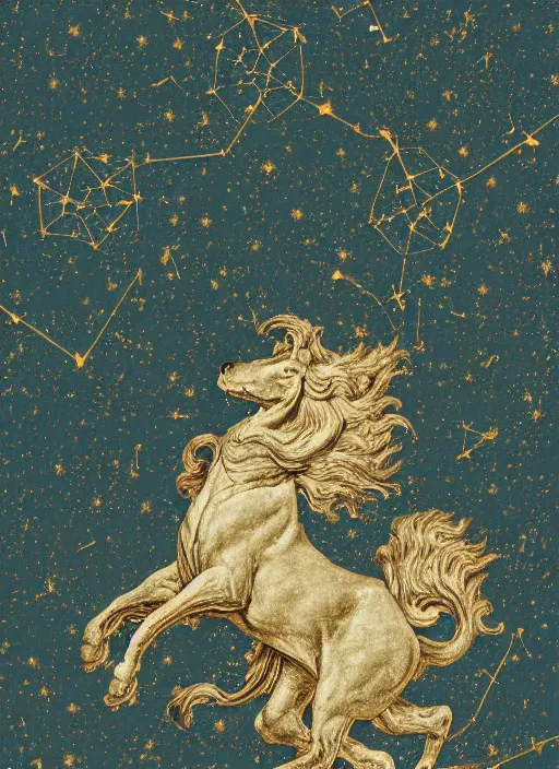 Image similar to an art painting about constellation, leo, high texture frosted background, fine pattern, rococo style, medieval style, by james jean and jung park, vertical line composition, center composition, parchment, cool, solemn, solemn, deep color, high precision, 4 k, wallpaper