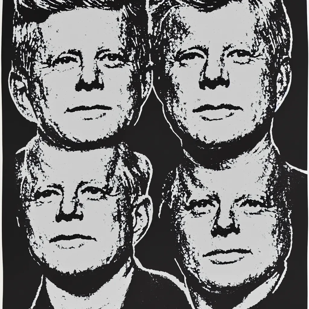 Image similar to individual silk screen portrait of jfk by andy warhol