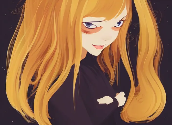 Image similar to little girl with long blonde hair on a halloween card. clean cel shaded vector art. shutterstock. behance hd by lois van baarle, artgerm, helen huang, by makoto shinkai and ilya kuvshinov, rossdraws, illustration, art by ilya kuvshinov