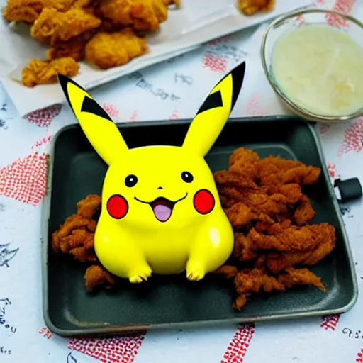 Prompt: pikachu fried chicken