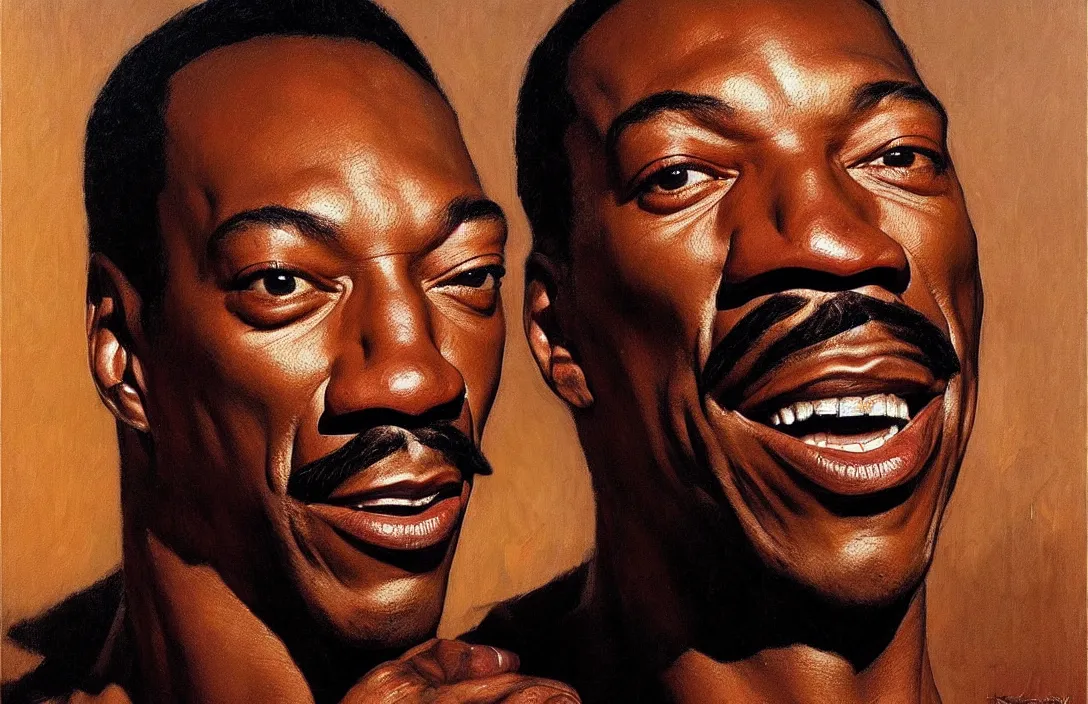 Prompt: portrait of eddie murphy!!!!!!!!!!!!!!!!!!!!!!!!!!!, detailed face, detailed painting,, epic lighting, by ilya repin, phil hale and kent williams