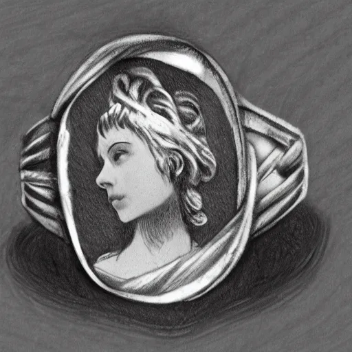 Prompt: artisan sketching of a ring with a cameo ornament, technical, full page, highly detailed, 8 k