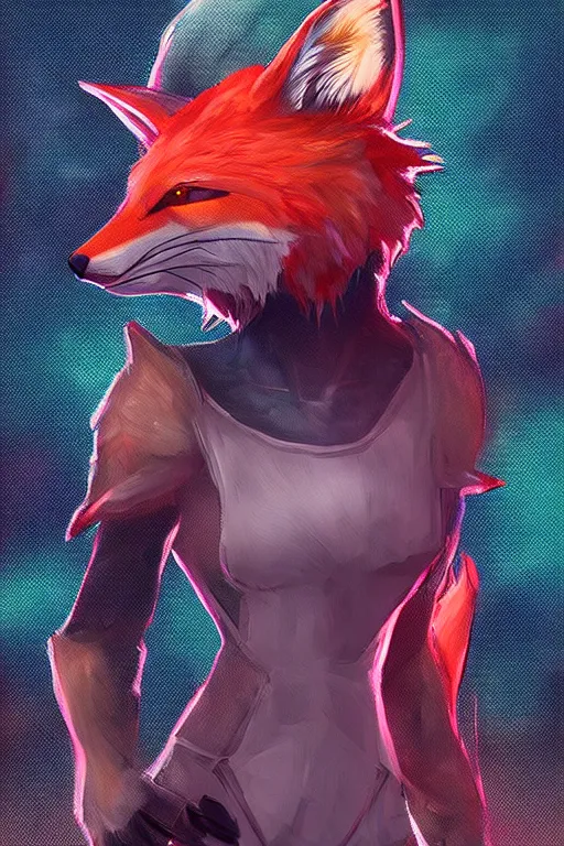 Image similar to a fox fursona, trending on artstation, by kawacy, furry art, digital art, cyberpunk, high quality, backlighting