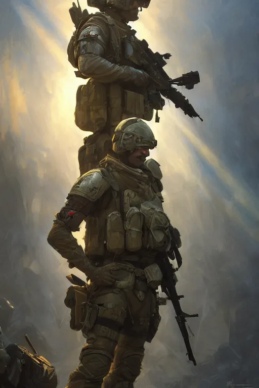 Image similar to a cinematic shot of a special forces unit with ukrainian flag and standing ready to fight, masculine figure, d & d, fantasy, bright atmosphere, volumetric lights, intricate, elegant, extremely detailed, digital painting, artstation, concept art, matte, smooth, sharp focus, hyper realistic, illustration, art by artgerm and greg rutkowski and alphonse mucha