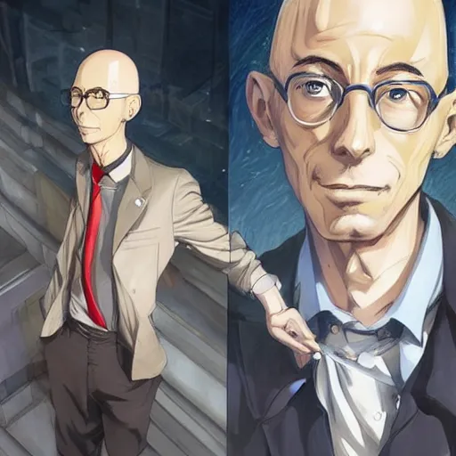 Prompt: An anime portrait of Michel Foucault, by Stanley Artgerm Lau, WLOP, Rossdraws, James Jean, Andrei Riabovitchev, Marc Simonetti, and Sakimichan, tranding on artstation with a blend of manga-style art, augmented with vibrant composition and color, all filtered through a cybernetic lens, studio lighting, lit by flashing pixel light