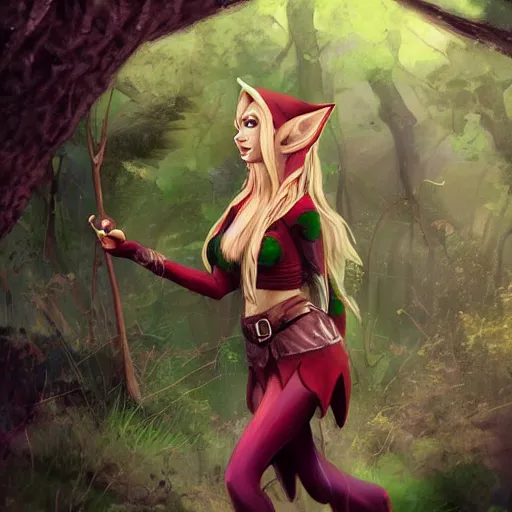 Image similar to female elf in the wood, digital art, trending on artstation