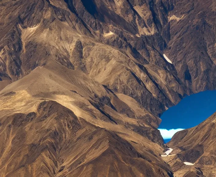 Image similar to 4 k hd, high detail photograph of andes mountains, shot with sigma f / 4. 2, 2 5 0 mm sharp lens, wide shot, volumetric lighting, high level texture render, unreal engine