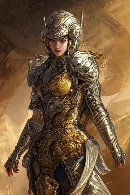 Image similar to portrait knights of Zodiac girl, metallic Silver and ice color reflected armor, in ruined Agora of Athens, ssci-fi, fantasy, intricate, very very beautiful, elegant, golden light, highly detailed, digital painting, artstation, concept art, smooth, sharp focus, illustration, art by WLOP and tian zi and alphonse mucha