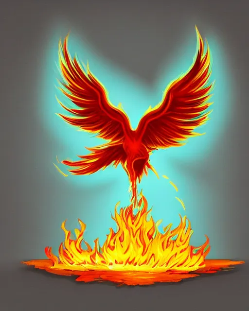 Prompt: a flaming phoenix with open wings sittong atop a pile of floppy disks