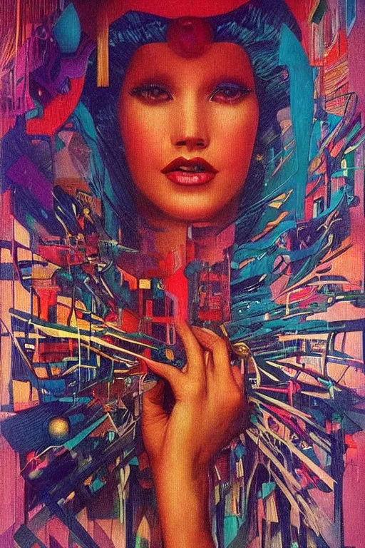 Image similar to 8 0 s art deco close up portait of miss of the world, rain like a dream oil painting curvalinear clothing cinematic dramatic cyberpunk textural fluid lines otherworldly vaporwave interesting details fantasy lut epic composition by basquiat zdzisław beksinski james jean artgerm rutkowski moebius francis bacon gustav klimt